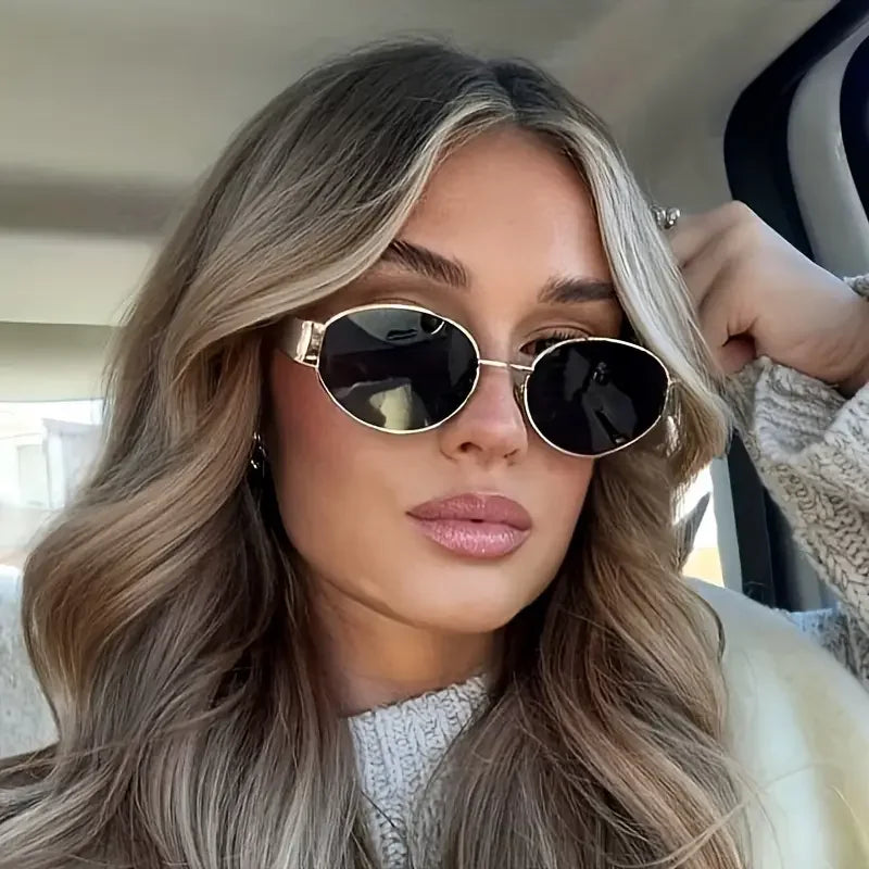 Trendy Oval Sunglasses | Metal Frame UV400 Shades for Women