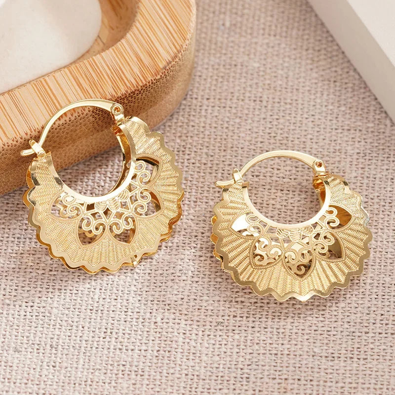 CZ Hollow Flower Hoop Earrings | Elegant Cubic Zirconia Ethnic Style Earrings for Women