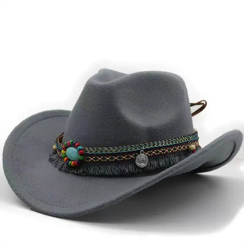 Wool Tassel Belt Western Fedora Hat