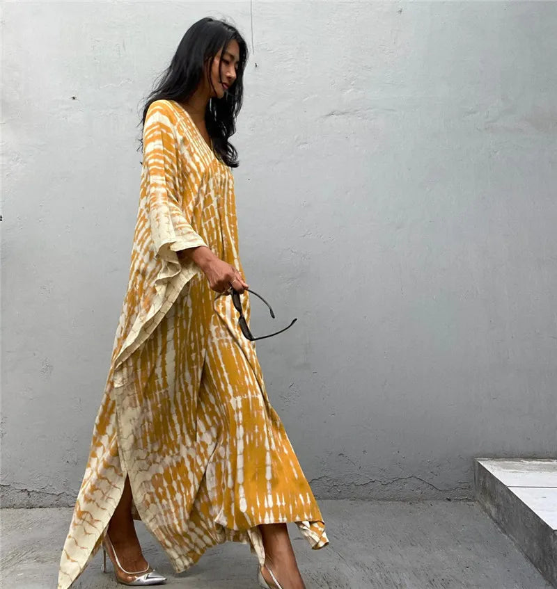 Bohemian Striped Beach Dress | Printed Kaftan Swimsuit Cover Up for Women
