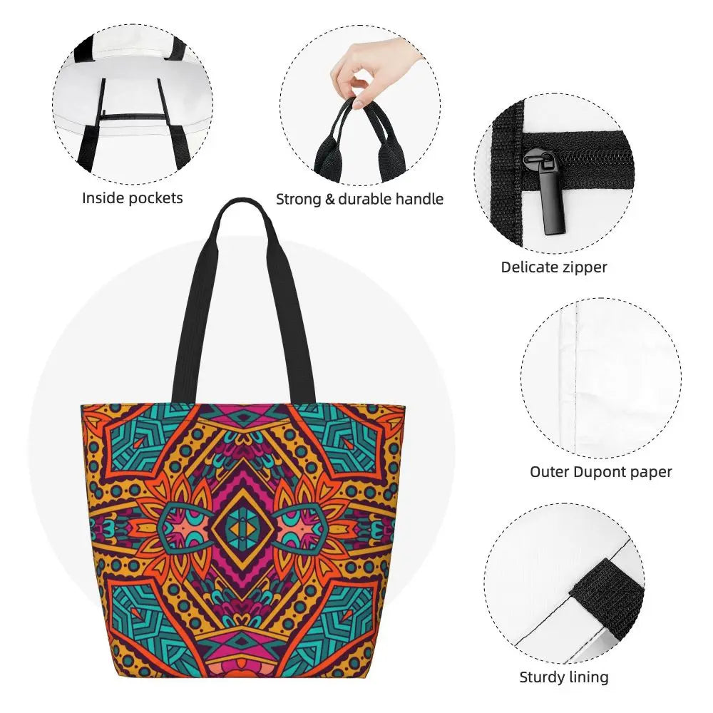 African Ankara Print Canvas Tote Bag | Washable Bohemian Shoulder Shopper