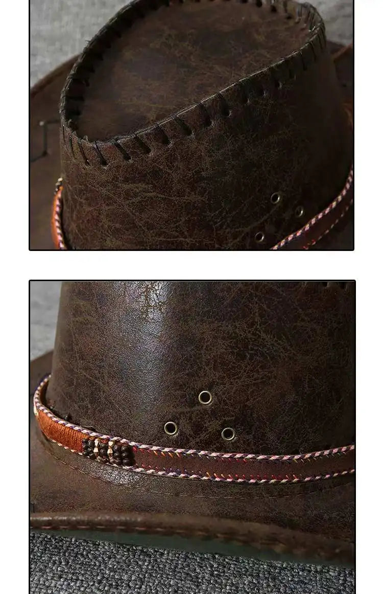 Vintage Faux Leather Western Cowboy Hat