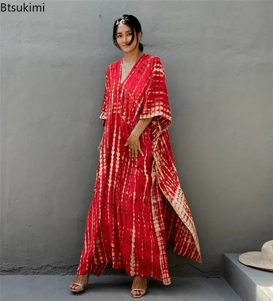 Bohemian Striped Beach Dress | Printed Kaftan Swimsuit Cover Up for Women