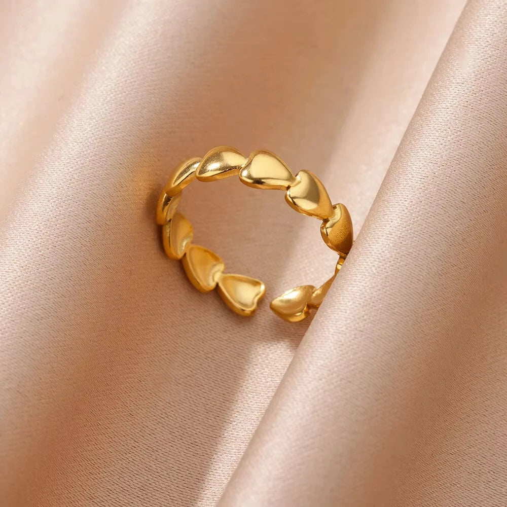 Zircon Geometric Ring Collection | 18K Gold-Plated Adjustable Stainless Steel Rings for Women