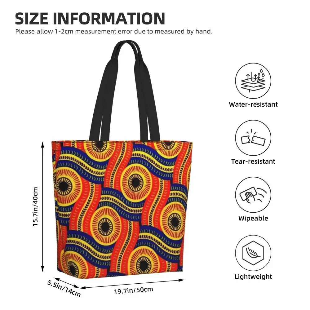 African Ankara Print Canvas Tote Bag | Washable Bohemian Shoulder Shopper