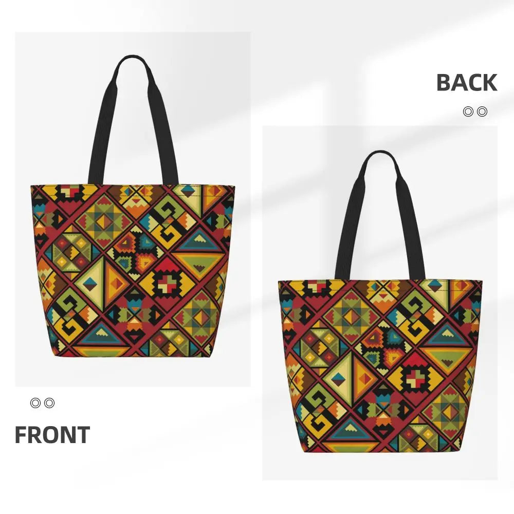 African Ankara Print Canvas Tote Bag | Washable Bohemian Shoulder Shopper