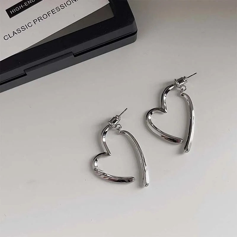 Punk Gothic Hollow Heart Hoop Earrings | Metal Cross Drop Earrings for Women