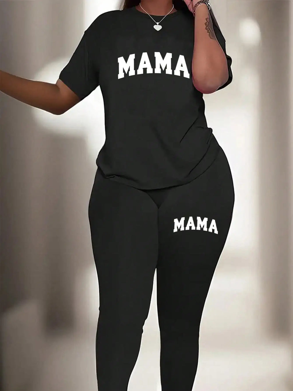Letter Print T-Shirt & Pants Two-Piece Set