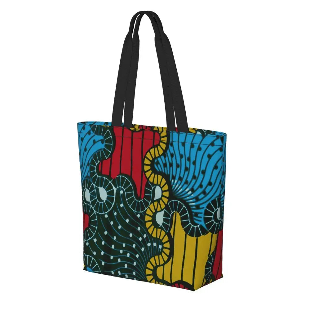 African Ankara Print Canvas Tote Bag | Washable Bohemian Shoulder Shopper