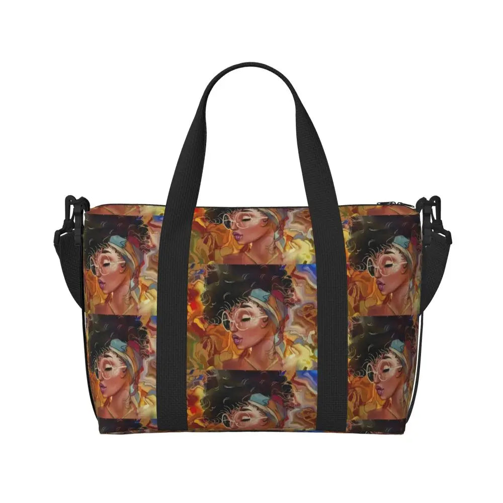 African American Woman Large Capacity Tote Bag | Beach, Gym & Travel Duffle
