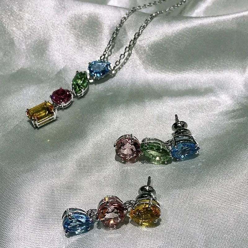 Water Drop Candy Jewelry Set | Luxury Pink Necklace, Earrings & Bracelet for Women