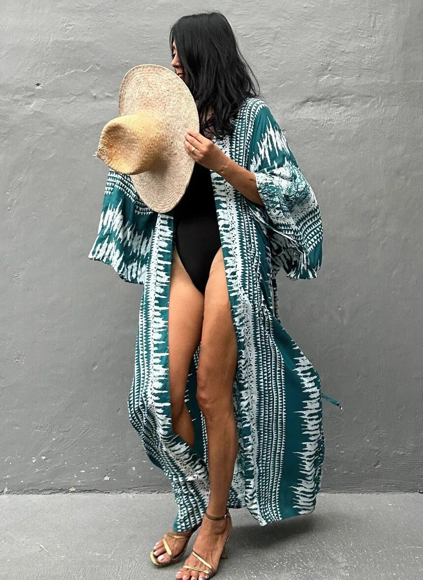 Tie Dye Kimono Wrap Dress | Self-Belted Beach Cover-Up for Women