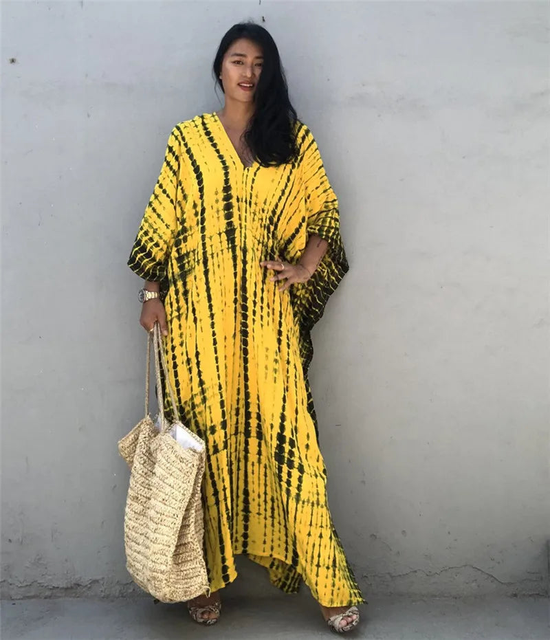 Bohemian Striped Beach Dress | Printed Kaftan Swimsuit Cover Up for Women