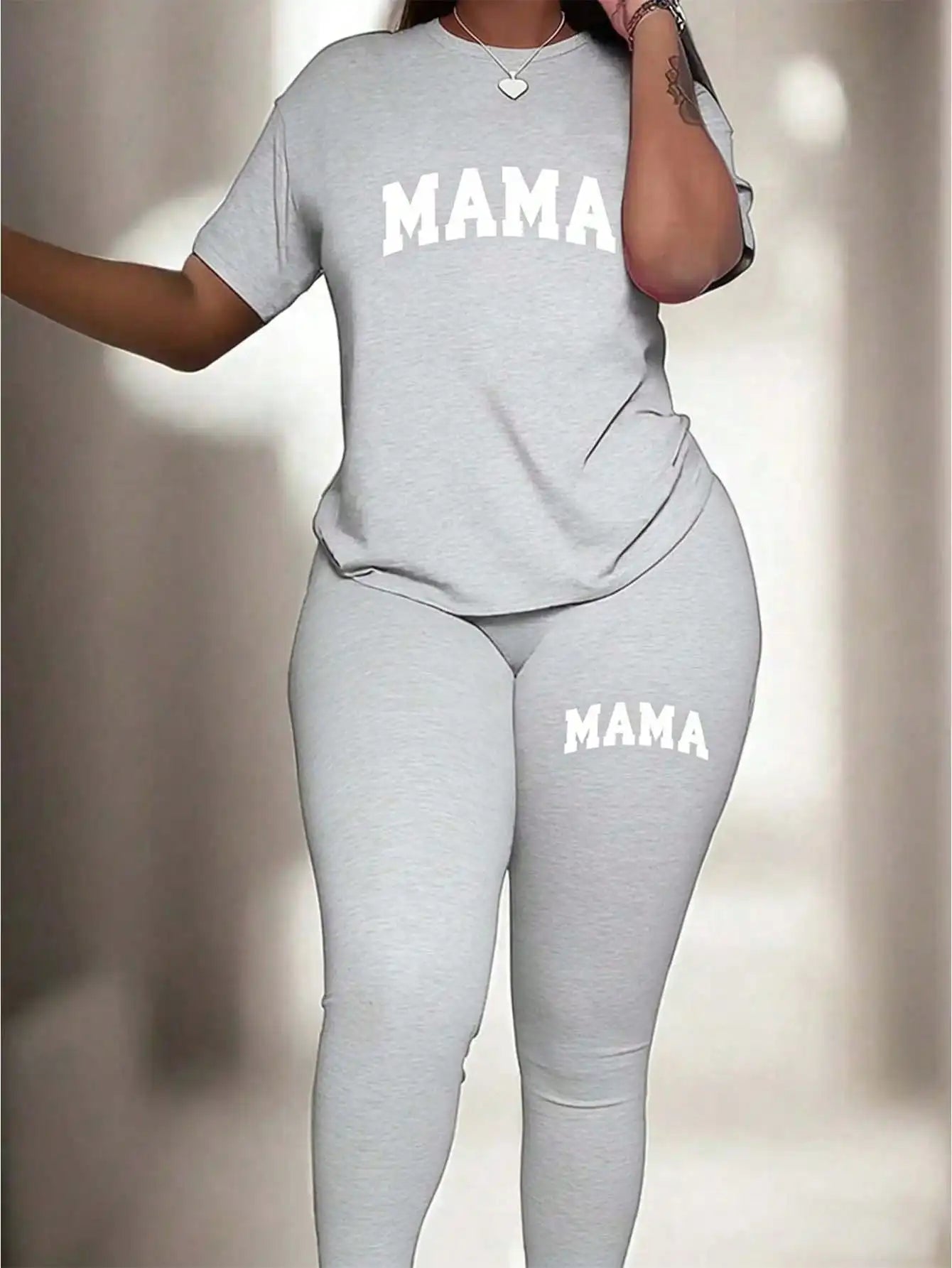 Letter Print T-Shirt & Pants Two-Piece Set
