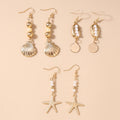 Starfish Shell Drop Earrings Set | 3 Pairs Handmade Beach Jewelry