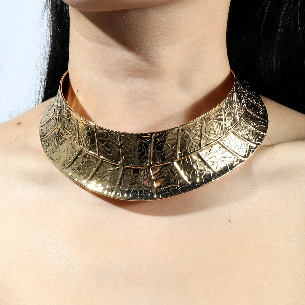 African Gold Punk Collar Choker Necklace | Exaggerated Metal Statement Necklace for Women