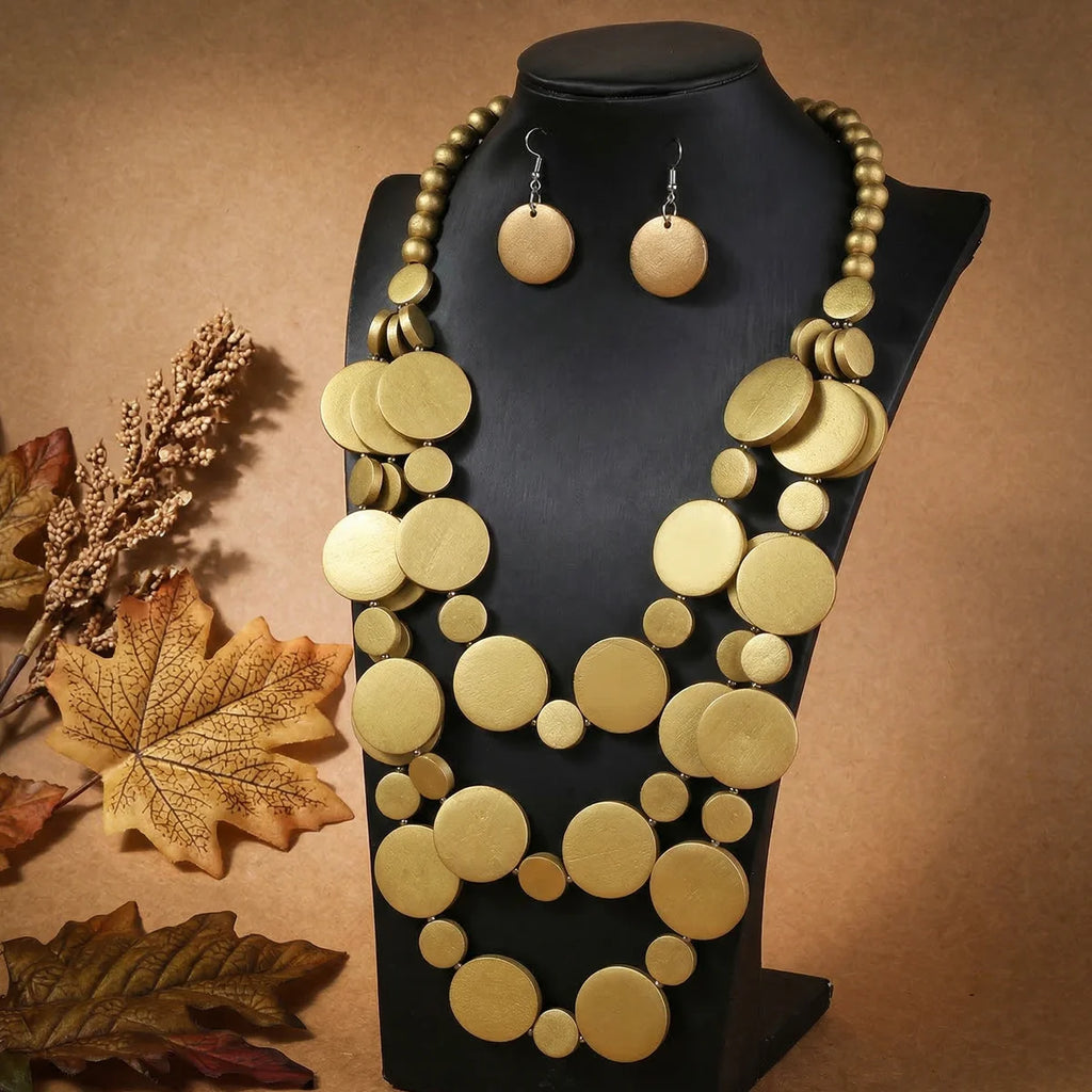 Bohemian Beaded Jewelry Set | Multilayer Necklace & Earrings