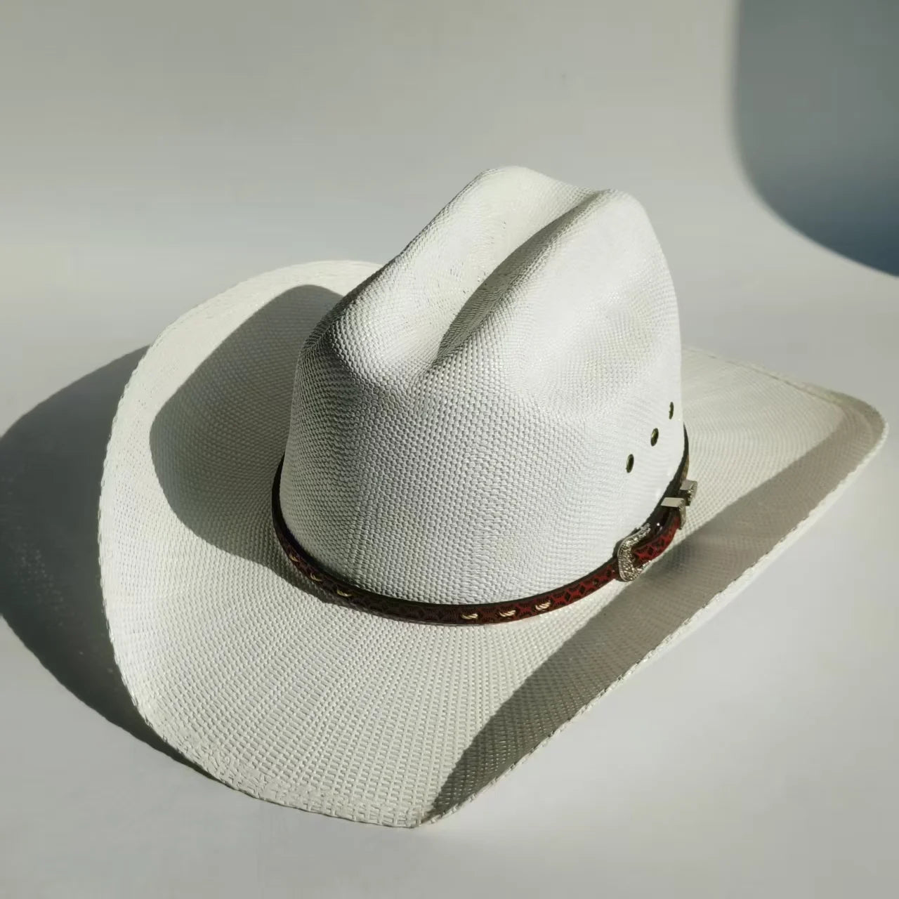 Western Straw Cowboy Hat with Turquoise Bolo Tie