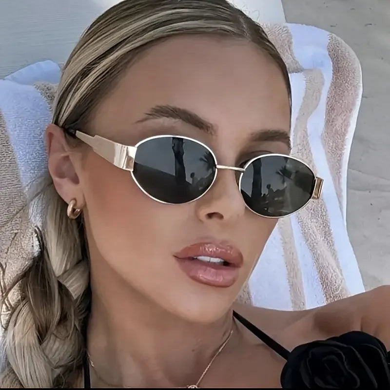 Trendy Oval Sunglasses | Metal Frame UV400 Shades for Women