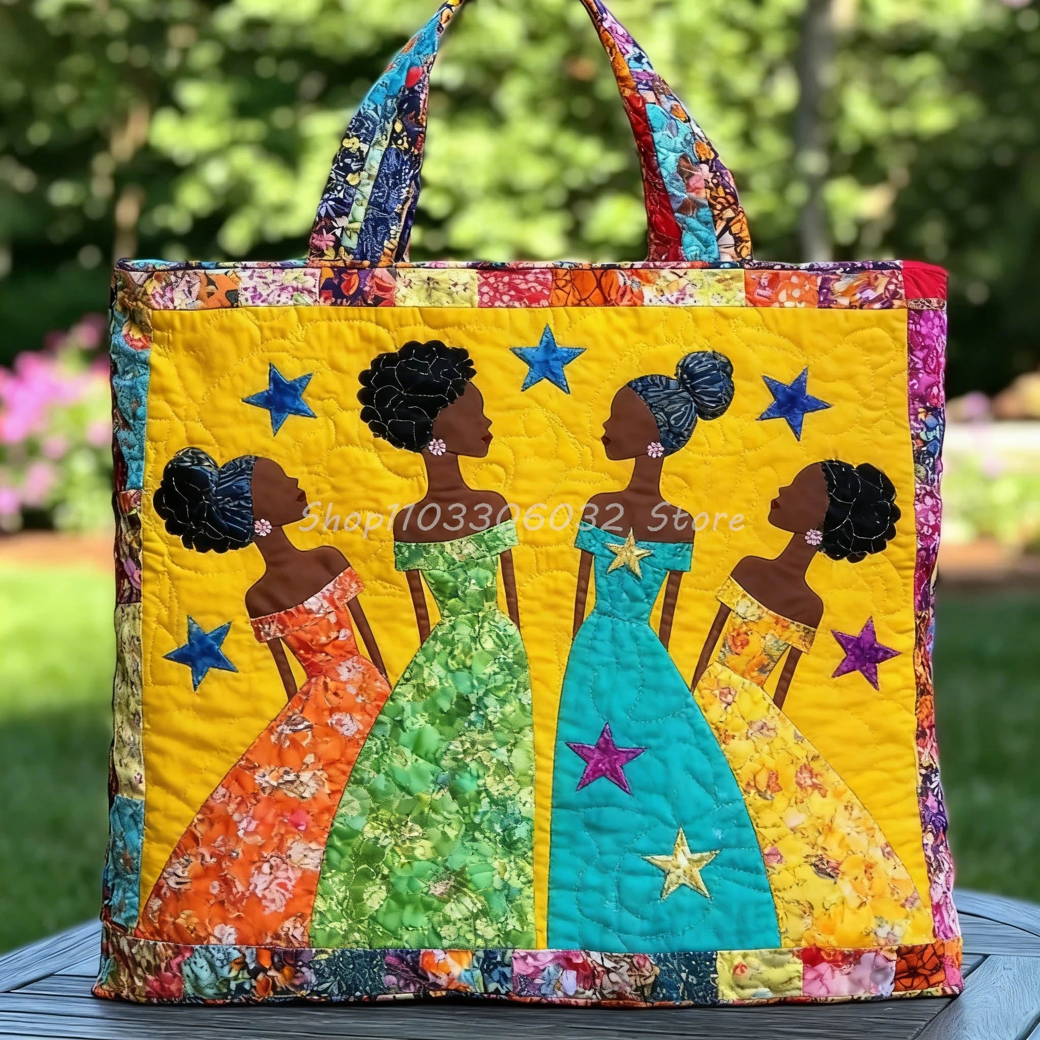 African American Floral Print Quilted Tote | Outdoor Weekender Travel Bag