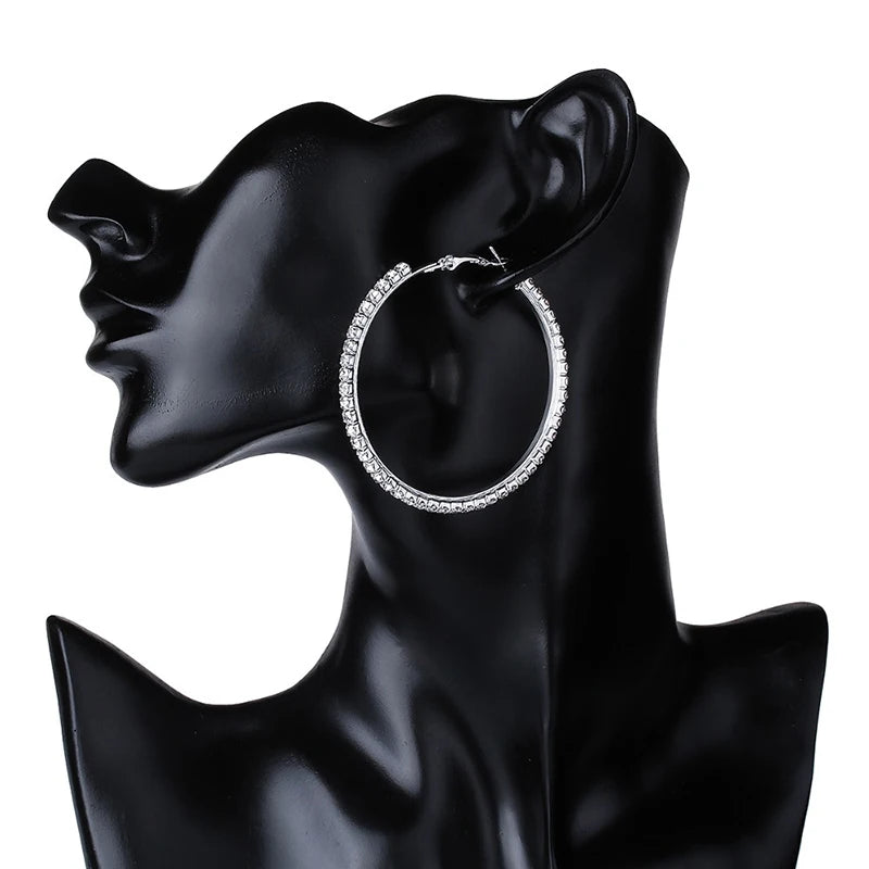 Crystal Rhinestone Big Hoop Earrings | 30–80mm Circle Hoops in Gold, Silver, Black & Rose Gold