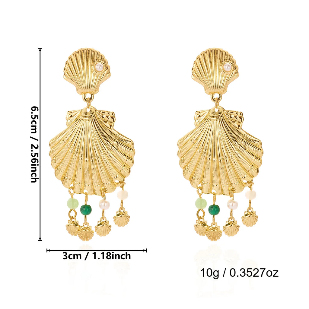 Boho Sea Star & Shell Gold Drop Earrings | Summer Holiday Earrings for Women