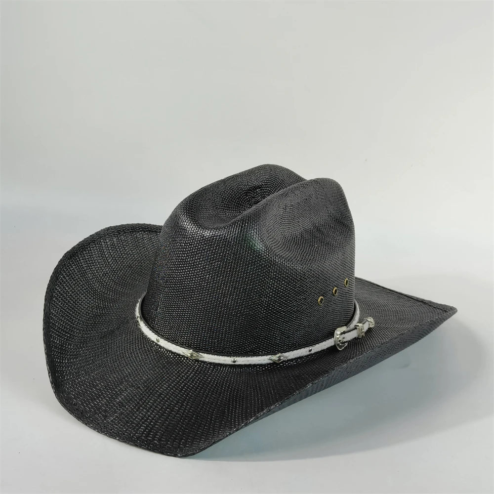 Western Straw Cowboy Hat with Turquoise Bolo Tie
