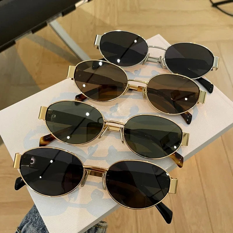 Trendy Oval Sunglasses | Metal Frame UV400 Shades for Women