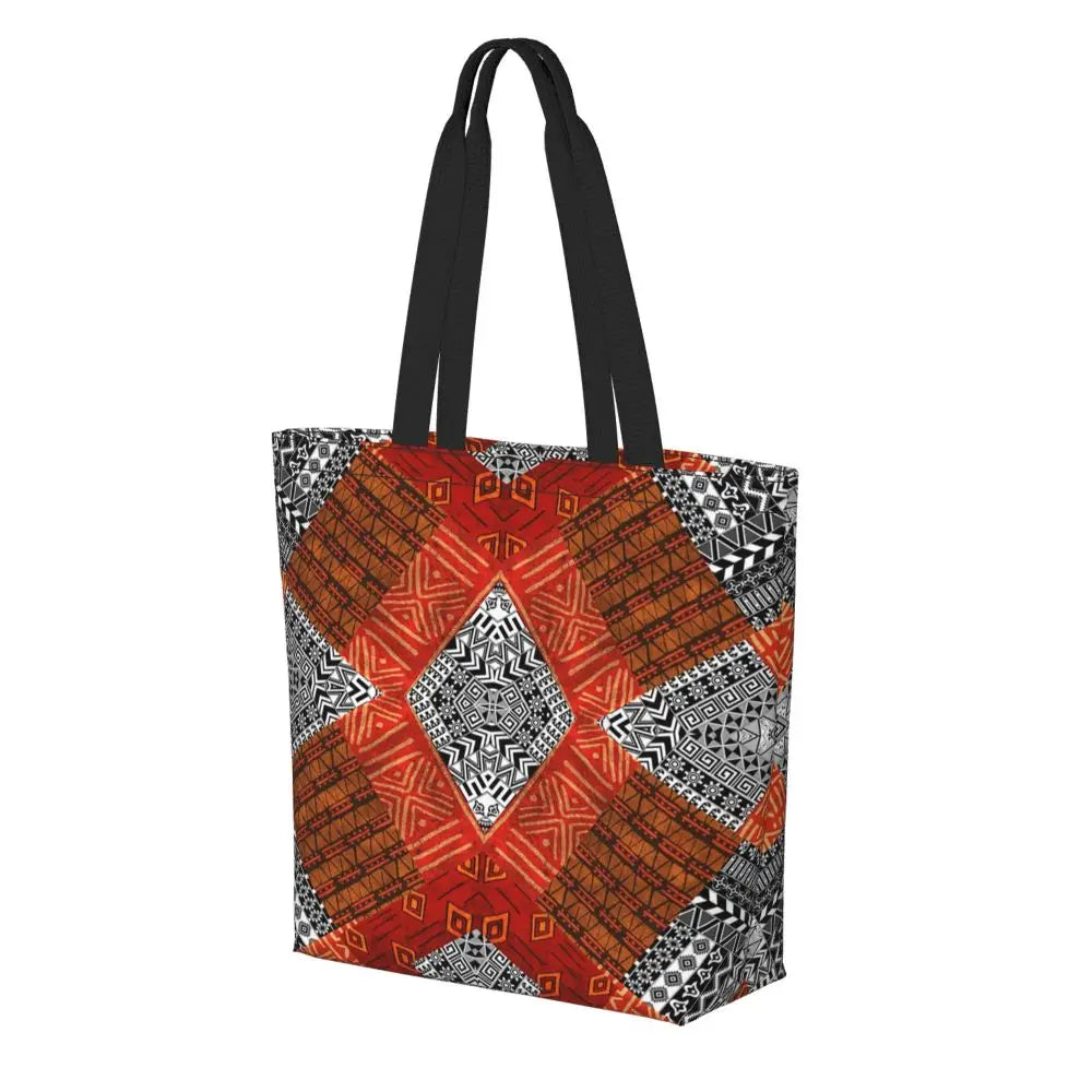 African Ankara Print Canvas Tote Bag | Washable Bohemian Shoulder Shopper