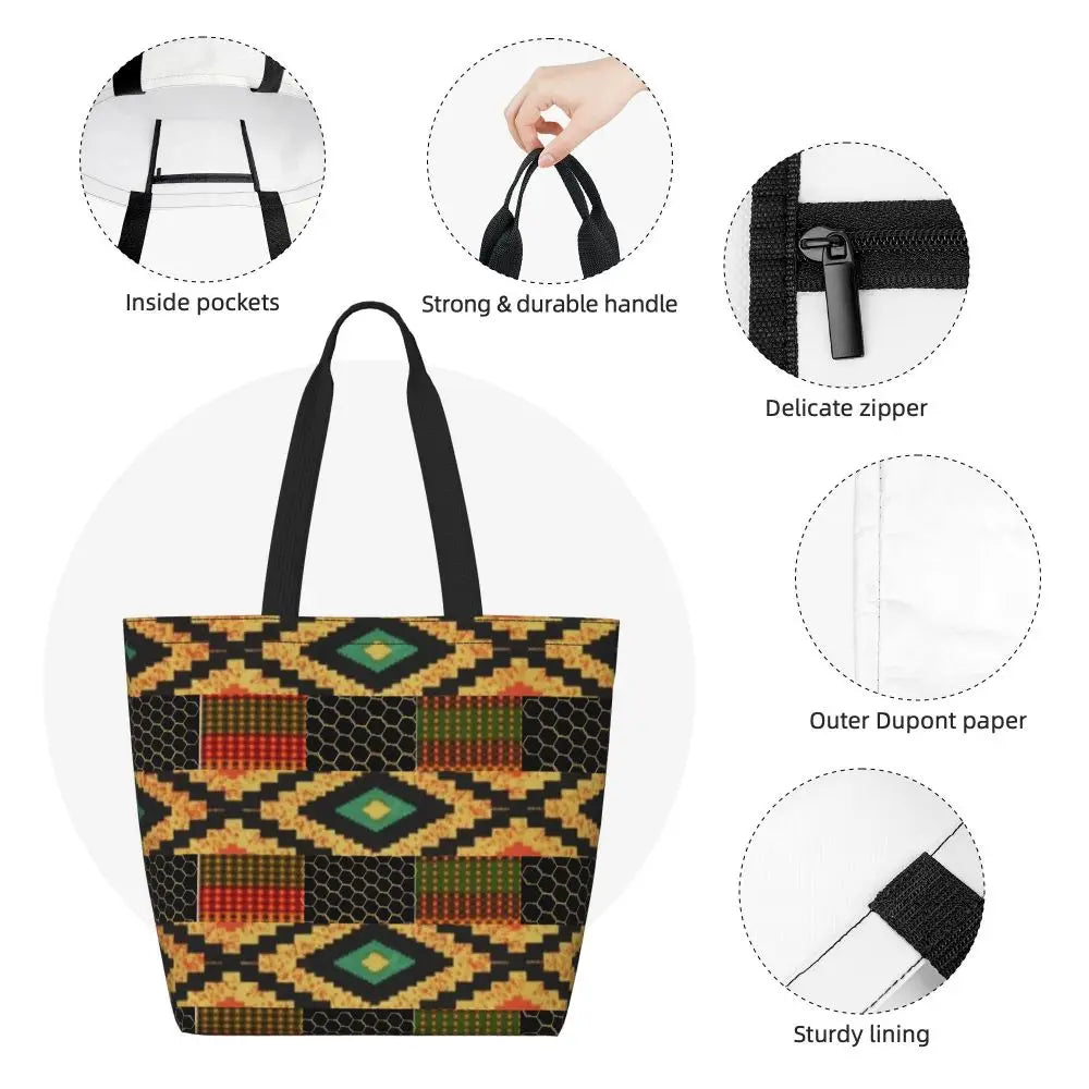 African Ankara Print Canvas Tote Bag | Washable Bohemian Shoulder Shopper