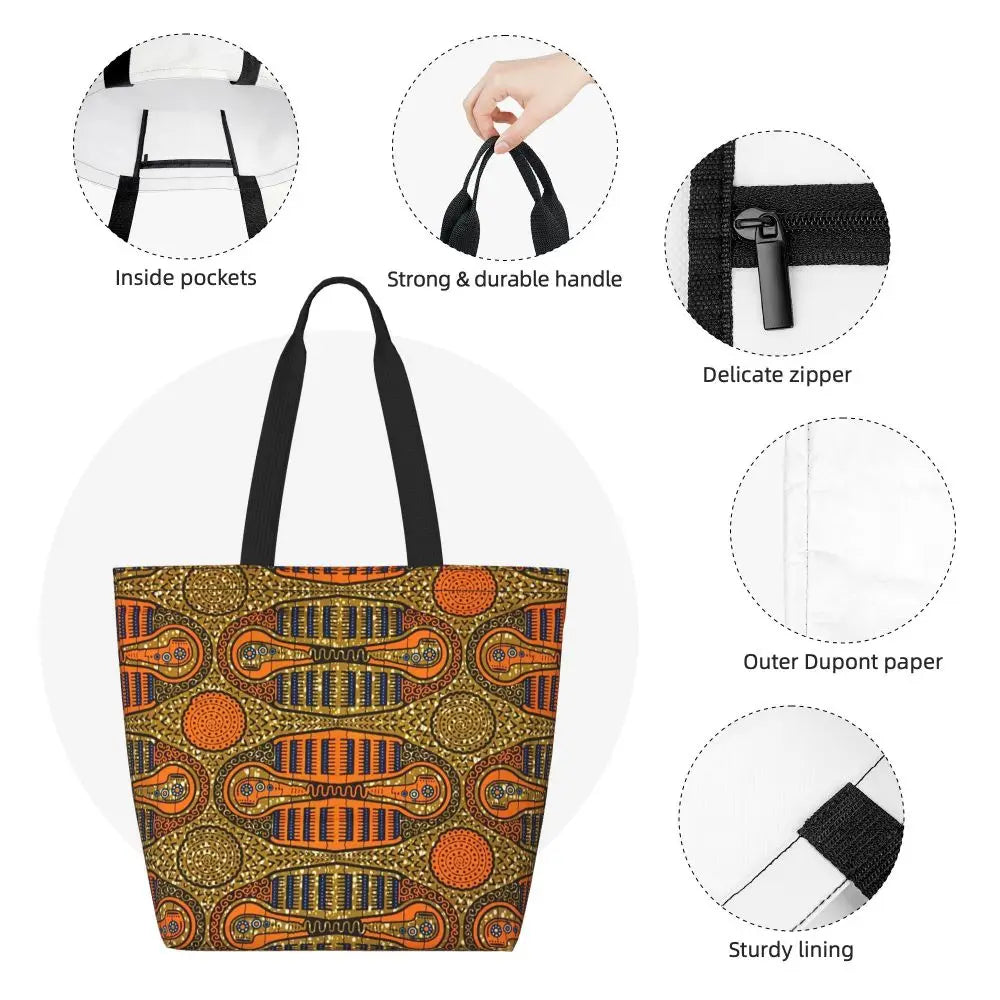 African Ankara Print Canvas Tote Bag | Washable Bohemian Shoulder Shopper