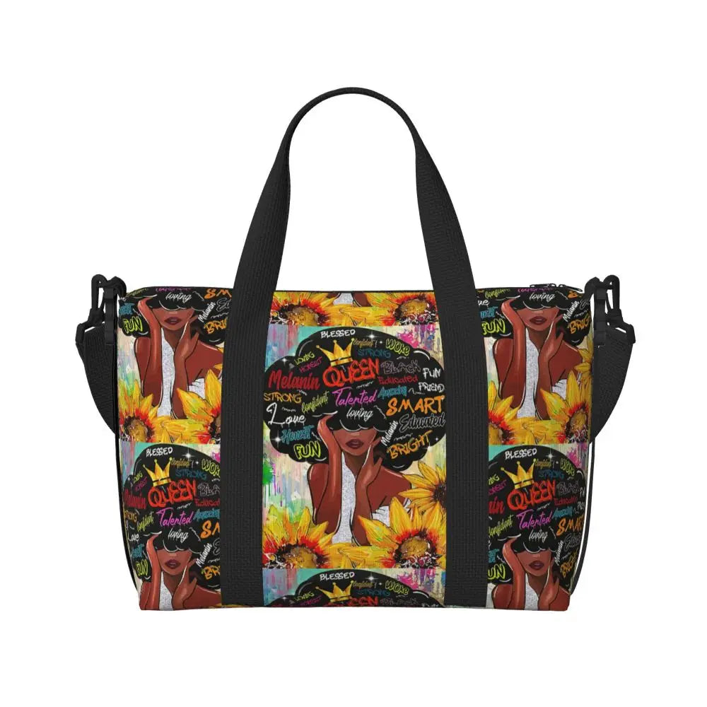 African American Woman Large Capacity Tote Bag | Beach, Gym & Travel Duffle