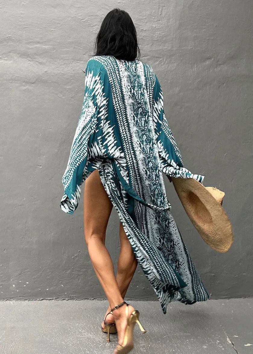 Tie Dye Kimono Wrap Dress | Self-Belted Beach Cover-Up for Women