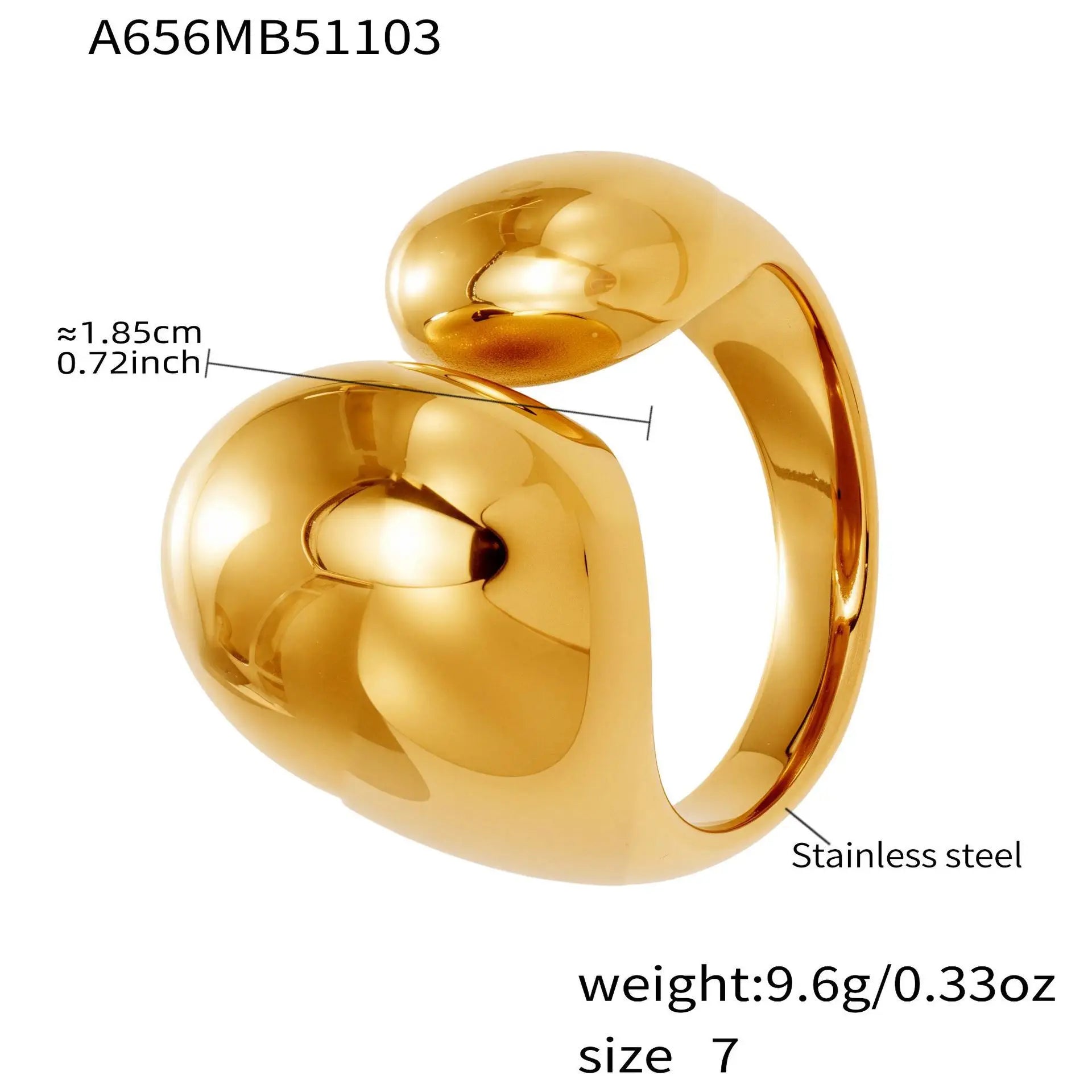 Gold-tone open ring with chunky domed ends and dark enamel inset