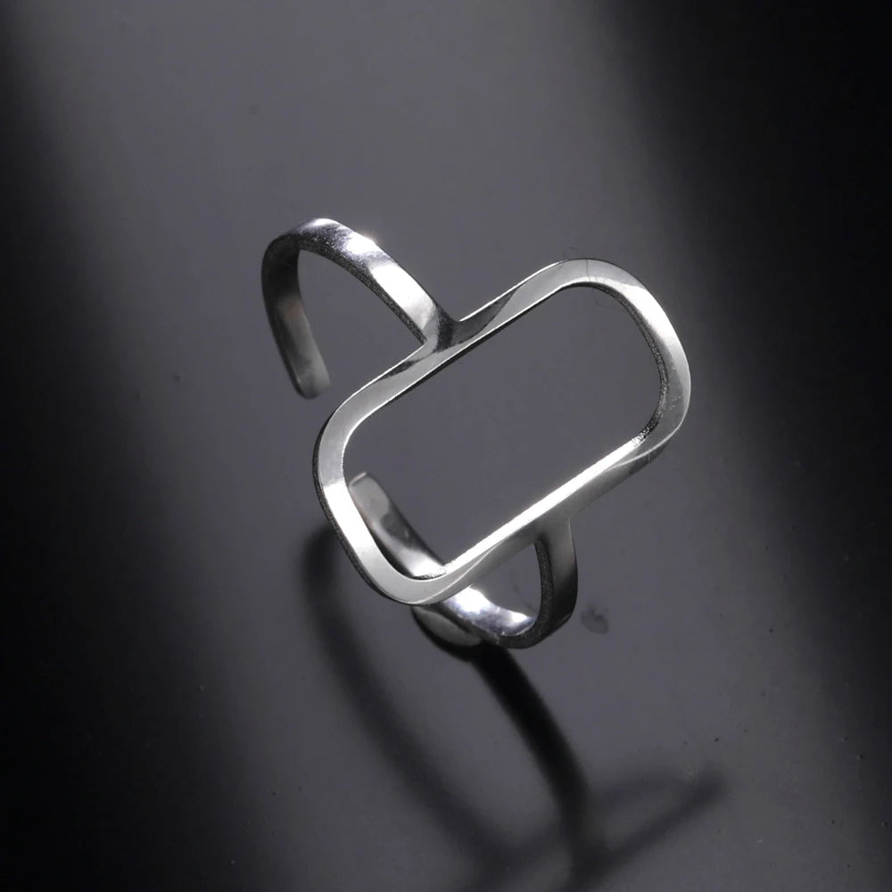 Rectangular Geometric Open Ring | 18K Gold-Plated Adjustable Stainless Steel Ring for Women