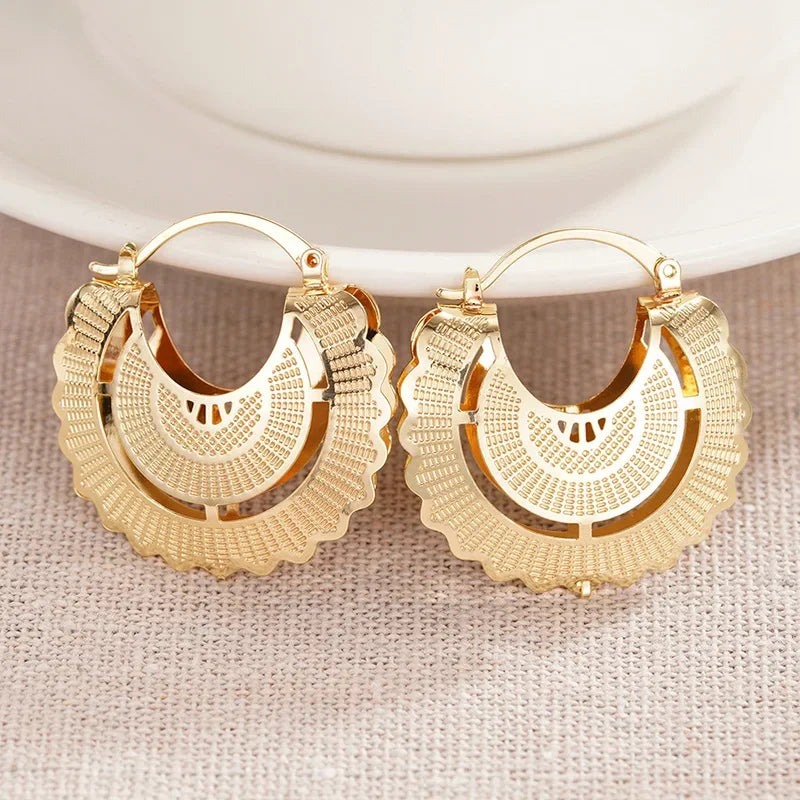 CZ Hollow Flower Hoop Earrings | Elegant Cubic Zirconia Ethnic Style Earrings for Women
