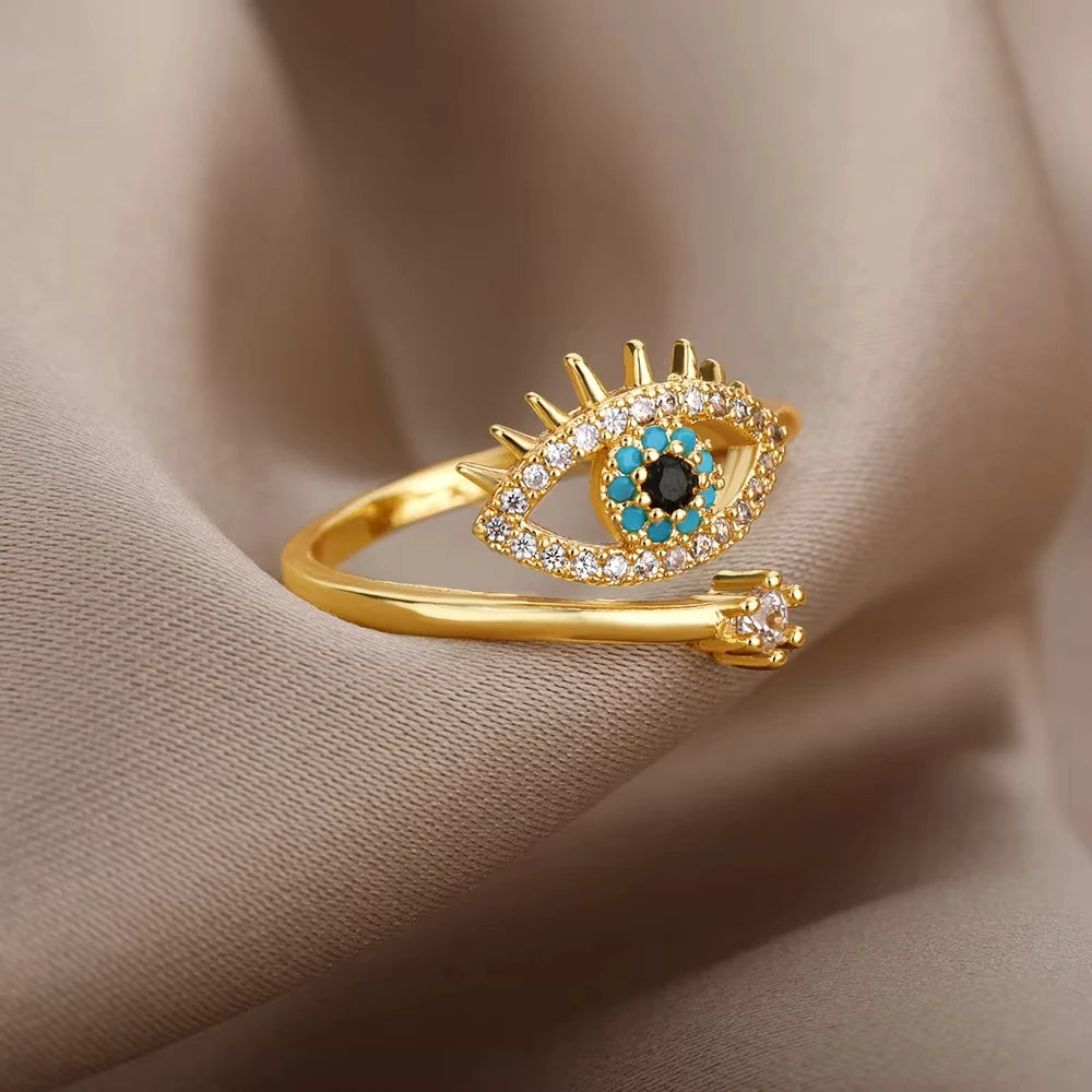 Zircon Geometric Ring Collection | 18K Gold-Plated Adjustable Stainless Steel Rings for Women