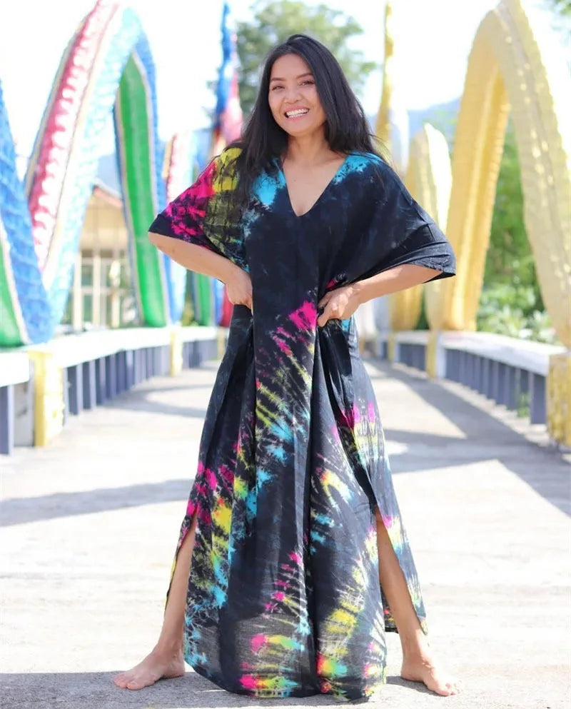 Bohemian Striped Beach Dress | Printed Kaftan Swimsuit Cover Up for Women
