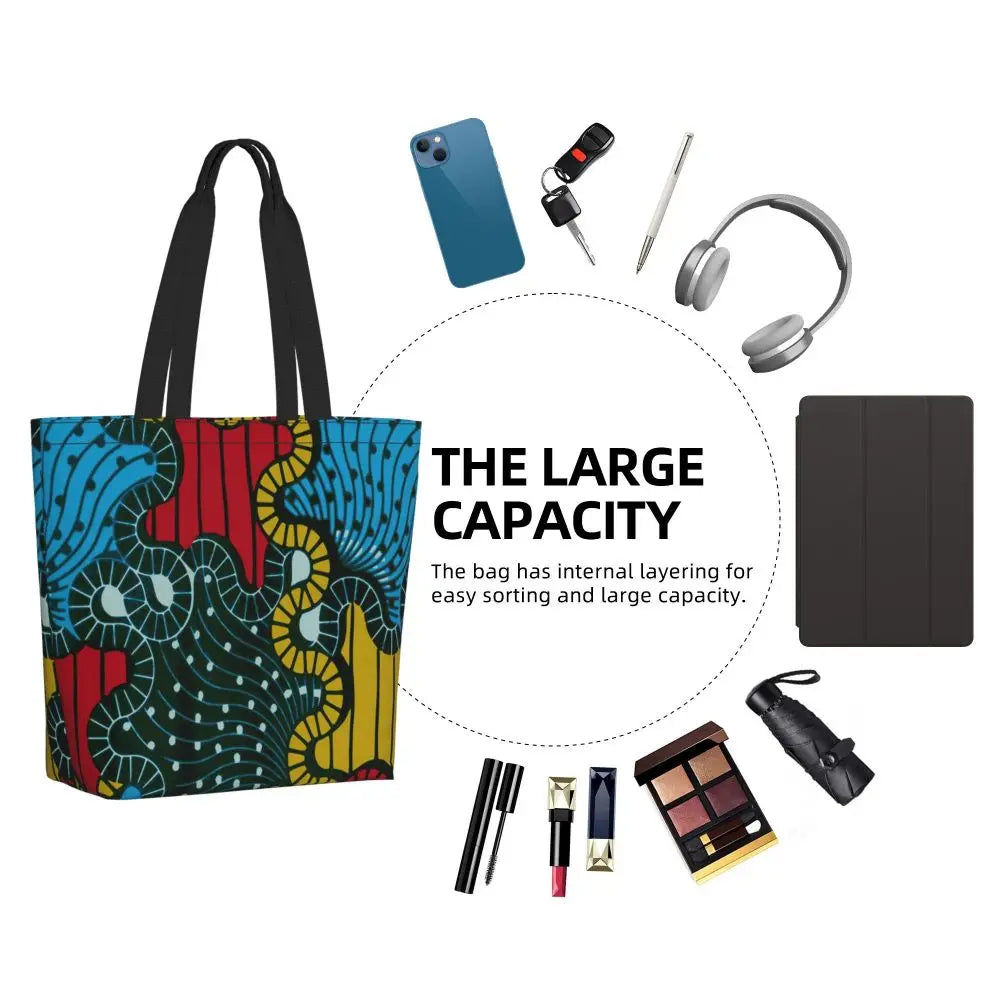 African Ankara Print Canvas Tote Bag | Washable Bohemian Shoulder Shopper