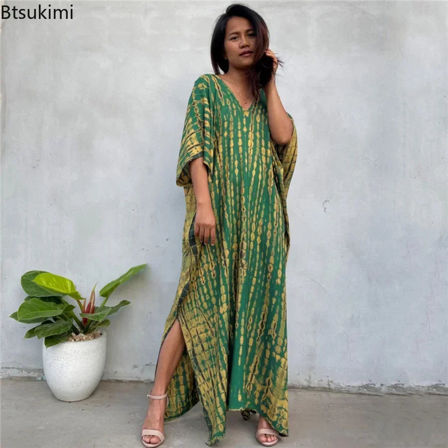 Bohemian Striped Beach Dress | Printed Kaftan Swimsuit Cover Up for Women