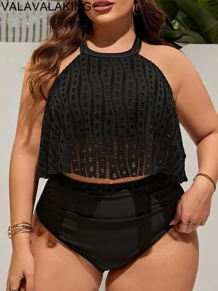Women's Plus Size Solid Tankini Set | High-Waist Brazilian Two-Piece Swimsuit | Curvy Swimwear 0XL–4XL