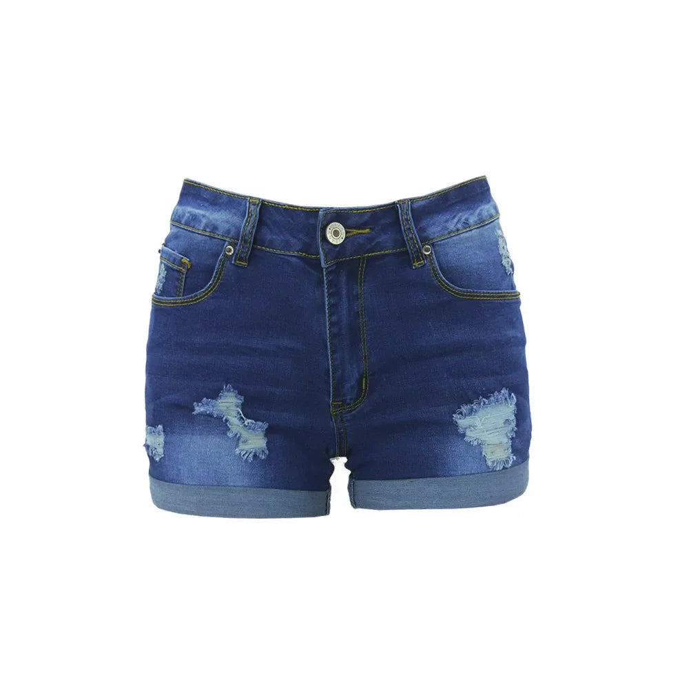 Washed Ripped Denim Shorts | Mid-Waist Street Style for Women