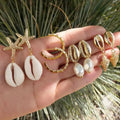4-Pair Boho Shell & Starfish Dangle Earring Set | Summer Beach Pearl Conch Drop Earrings for Women
