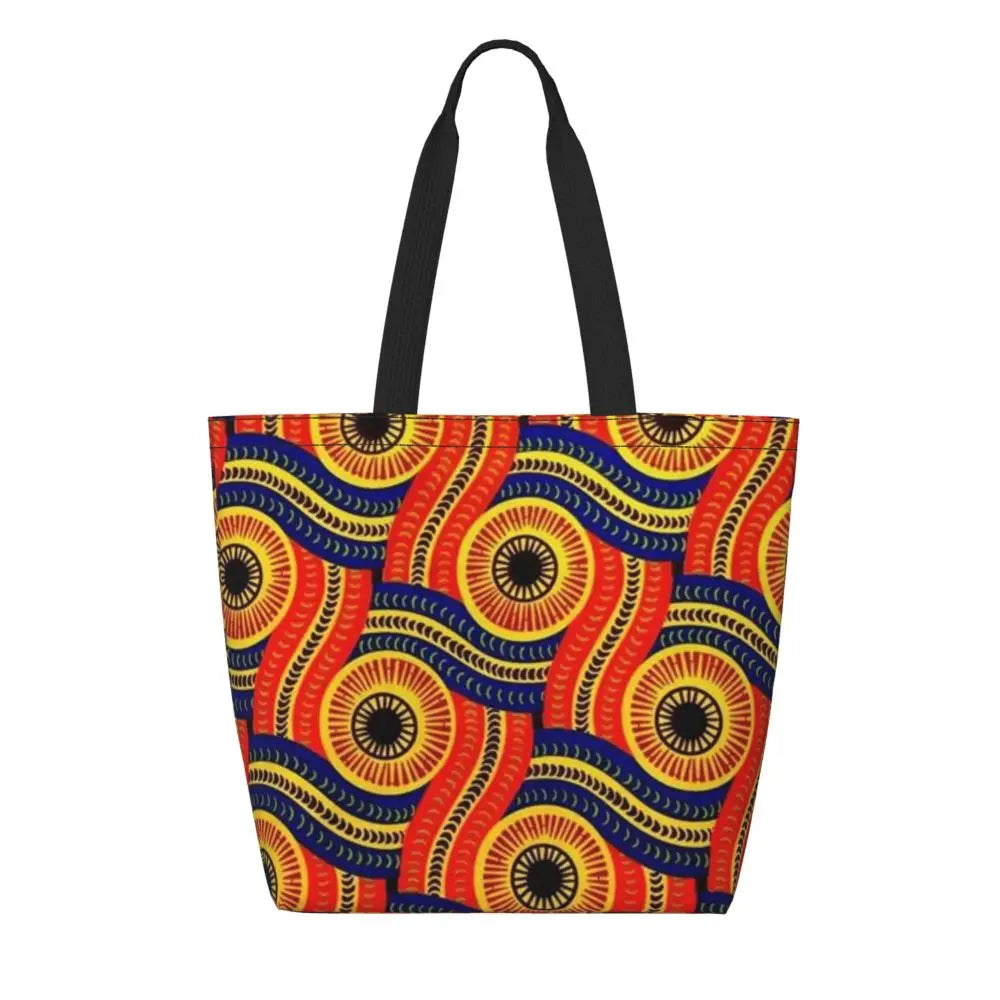 African Ankara Print Canvas Tote Bag | Washable Bohemian Shoulder Shopper
