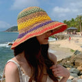 Rainbow Striped Crochet Bucket Hat | Boho Beach Sun Hat