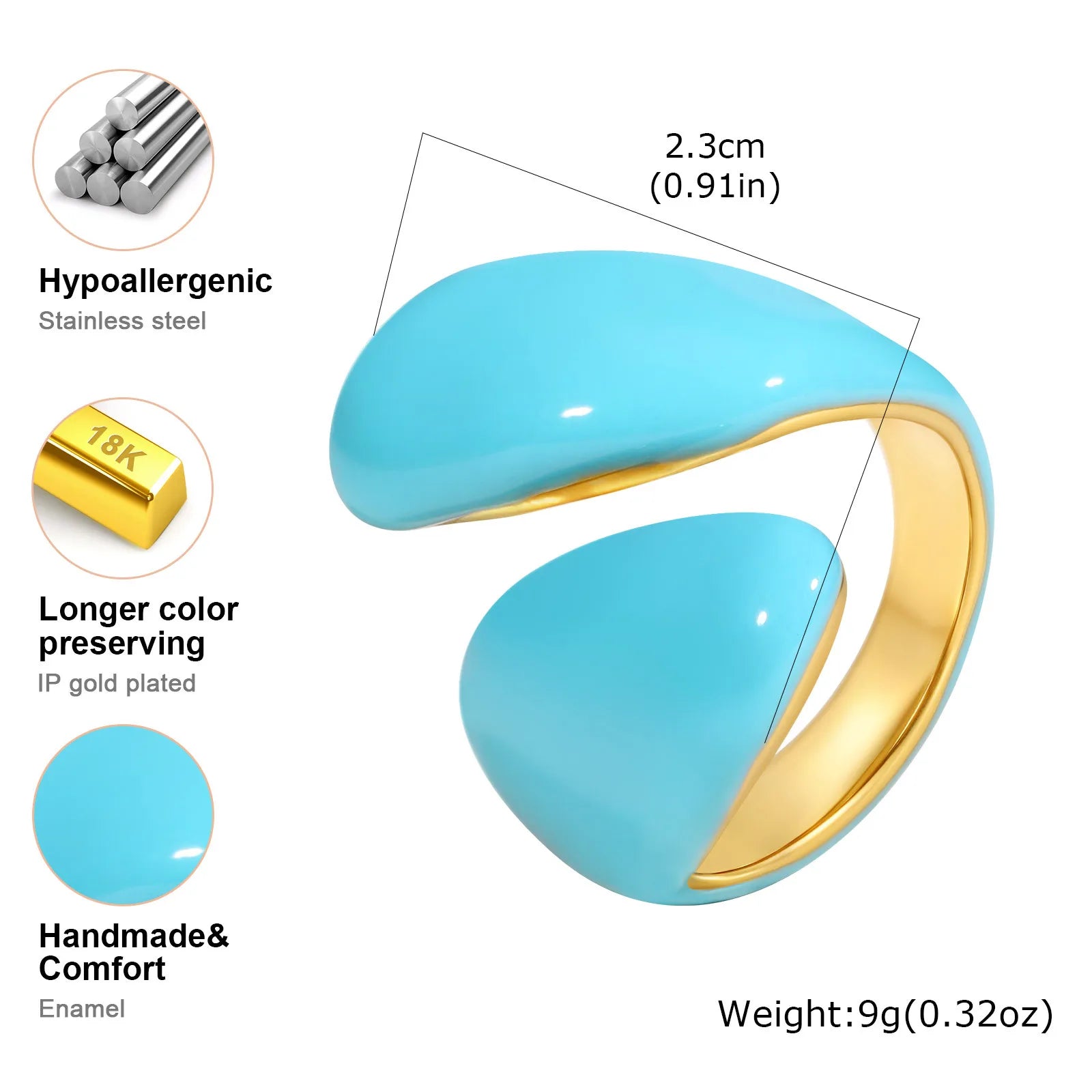 Chunky Enamel Crossover Ring | Bold Geometric Stainless Steel Stackable Ring for Women