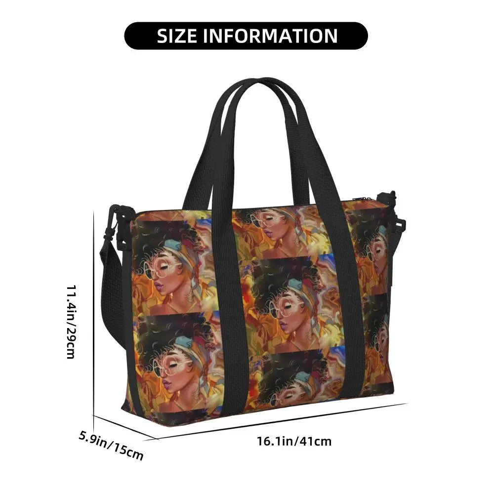 African American Woman Large Capacity Tote Bag | Beach, Gym & Travel Duffle