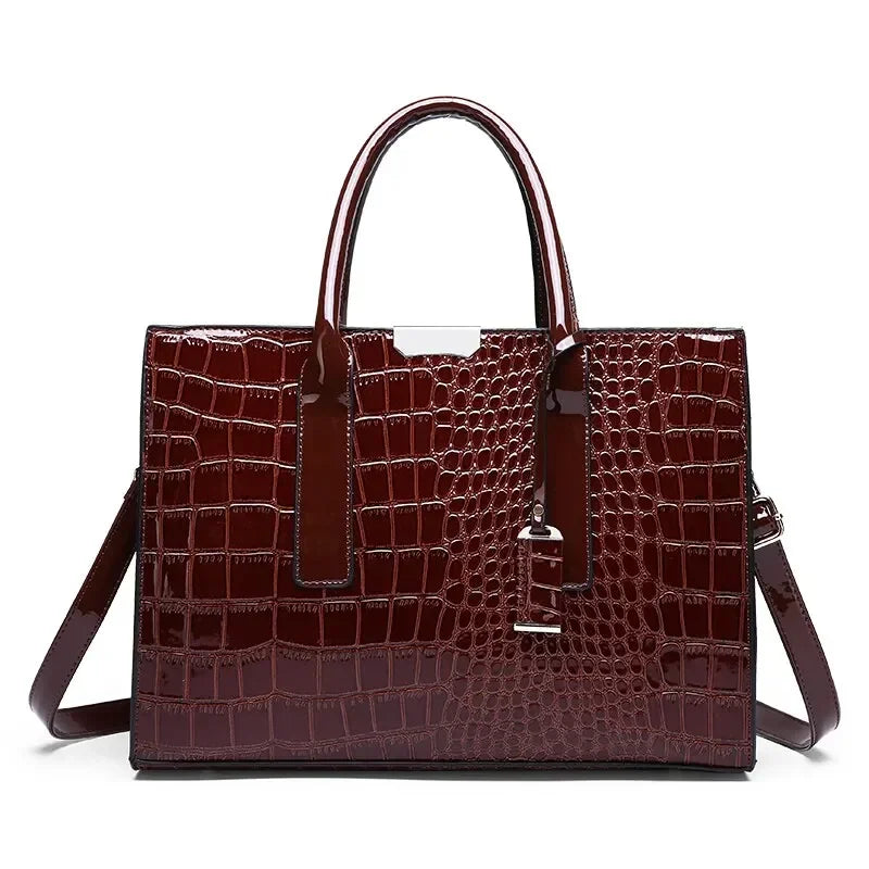 Crocodile-Embossed Structured Tote Bag | Large Capacity Shoulder Bag for Women