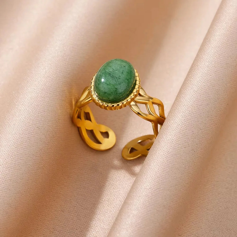Vintage Geometric Zircon Ring Collection | Gold-Plated Stainless Steel Open Rings for Women