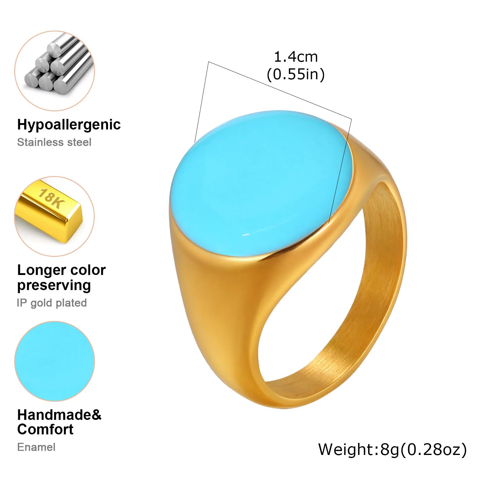 Chunky enamel crossover ring, pale blue enamel on gold-tone band
